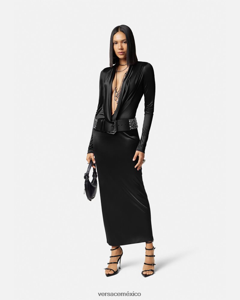 Versace vestido largo con capucha negro ropa mujer 84626J59