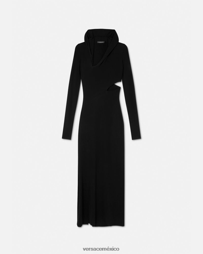 Versace vestido largo con capucha y cortes negro ropa mujer 84626J52