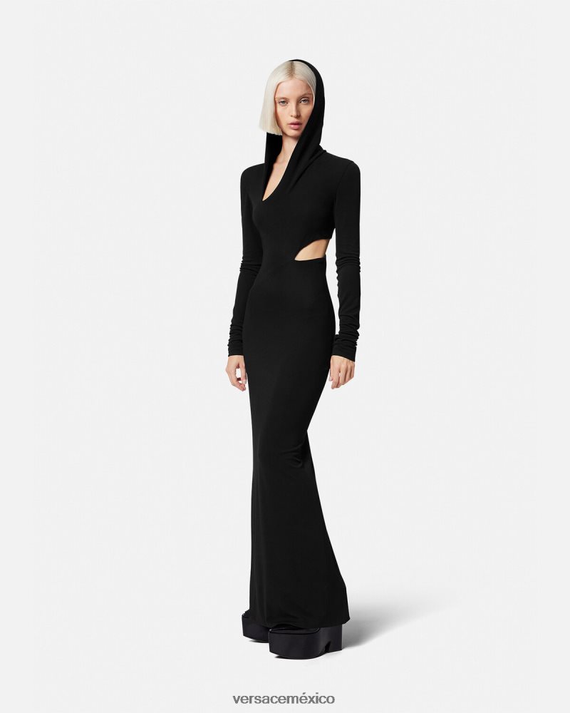 Versace vestido largo con capucha y cortes negro ropa mujer 84626J52