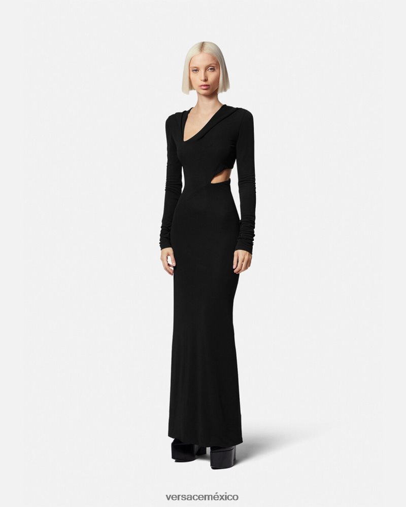 Versace vestido largo con capucha y cortes negro ropa mujer 84626J52