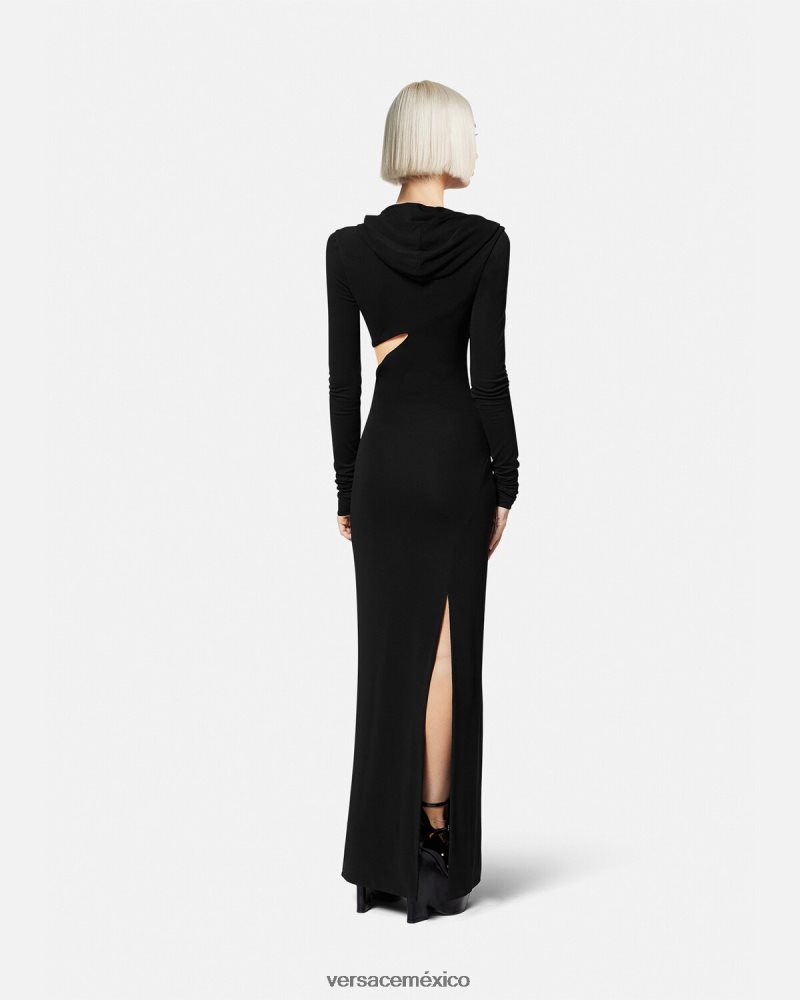 Versace vestido largo con capucha y cortes negro ropa mujer 84626J52