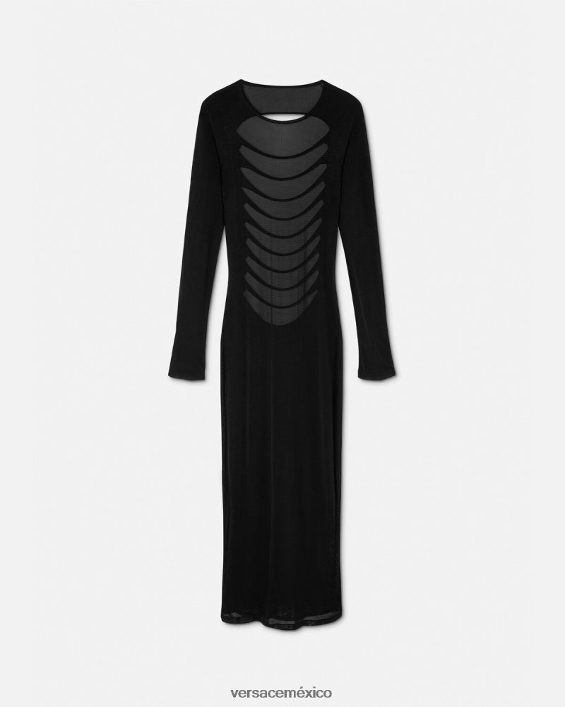 Versace vestido largo de punto con cortes negro ropa mujer 84626J51