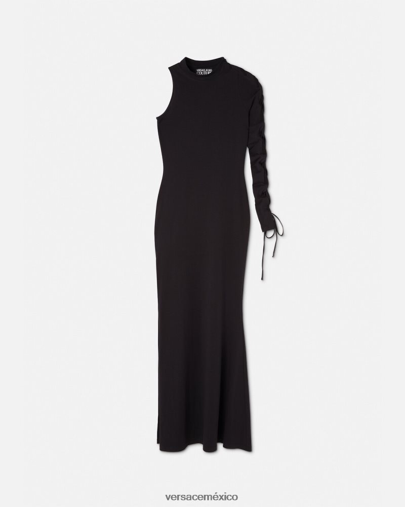 Versace vestido largo de un solo hombro negro ropa mujer 84626J2194
