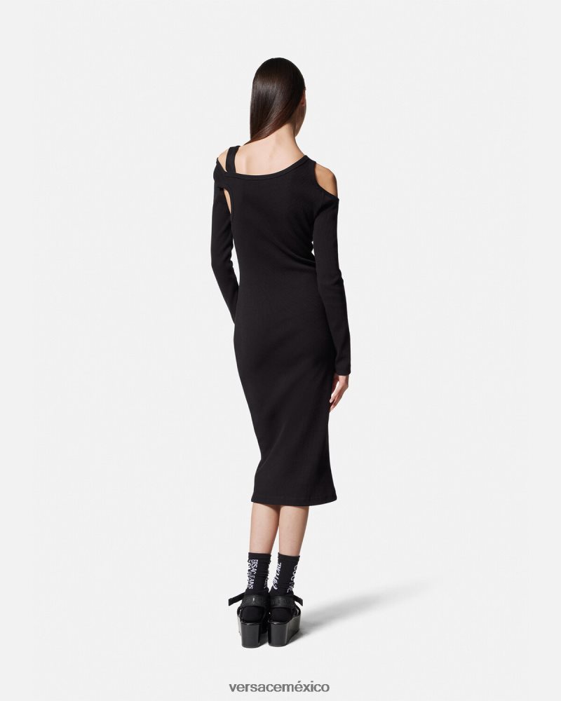 Versace vestido midi con abertura y hebilla barroca negro ropa mujer 84626J2143