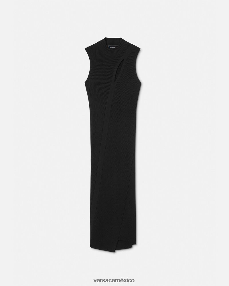 Versace vestido midi con cuello alto y cortes negro ropa mujer 84626J33