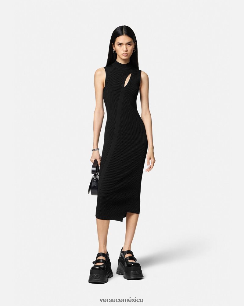 Versace vestido midi con cuello alto y cortes negro ropa mujer 84626J33