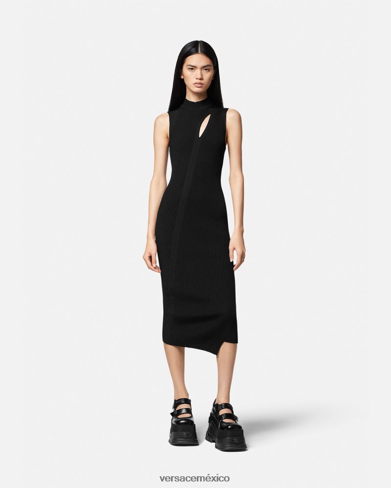 Versace vestido midi con cuello alto y cortes negro ropa mujer 84626J33