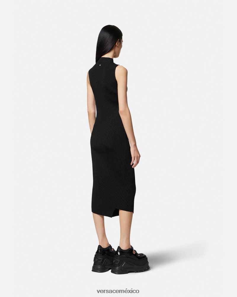 Versace vestido midi con cuello alto y cortes negro ropa mujer 84626J33