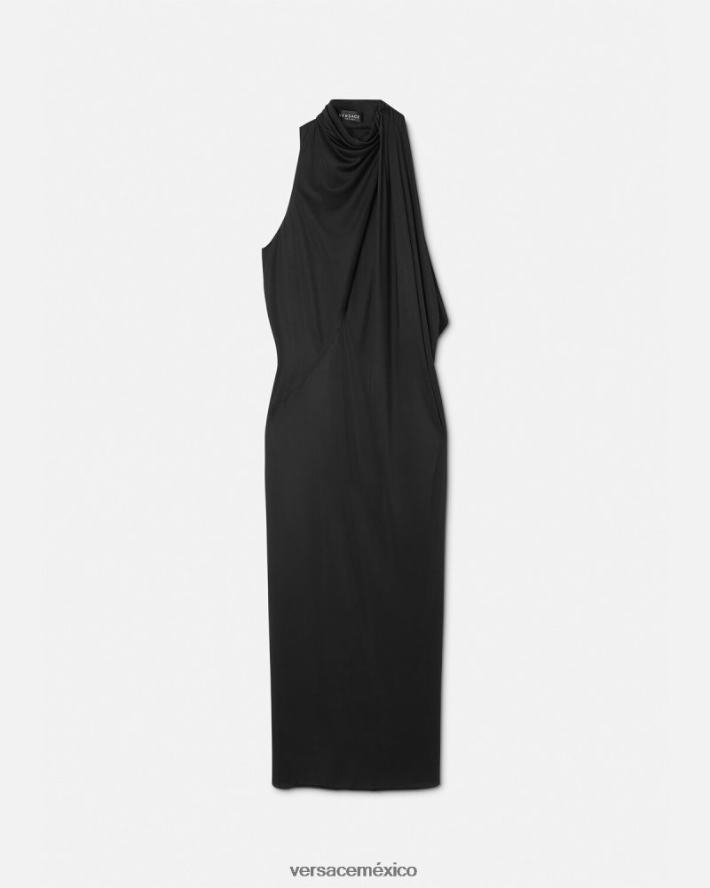 Versace vestido midi con cuello halter y cortes negro ropa mujer 84626J53