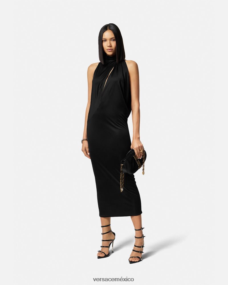 Versace vestido midi con cuello halter y cortes negro ropa mujer 84626J53