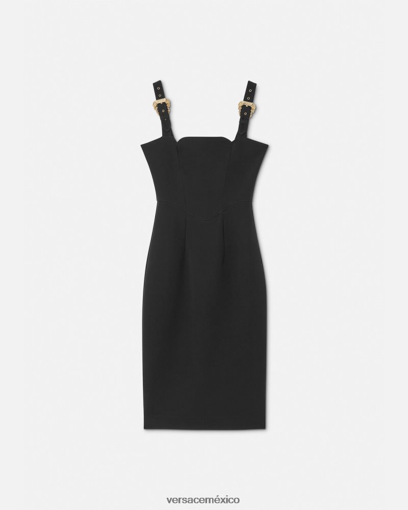 Versace vestido midi con hebilla barroca negro ropa mujer 84626J2142