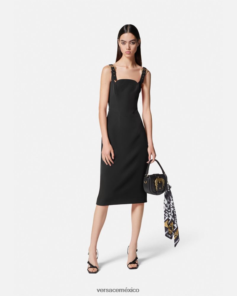 Versace vestido midi con hebilla barroca negro ropa mujer 84626J2142