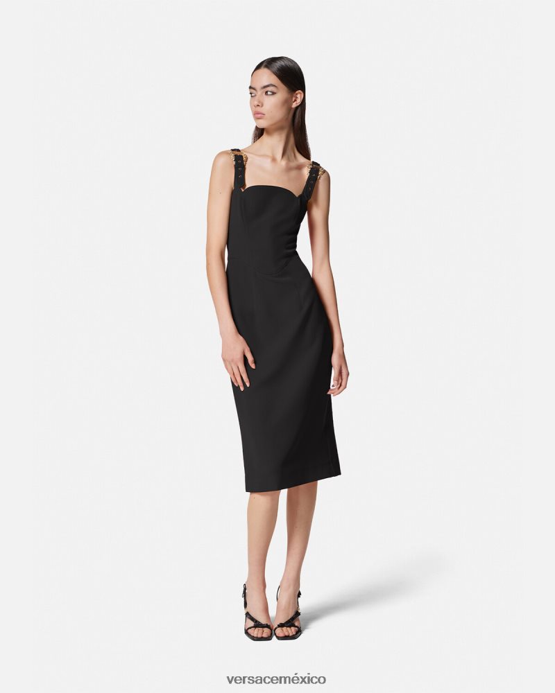 Versace vestido midi con hebilla barroca negro ropa mujer 84626J2142