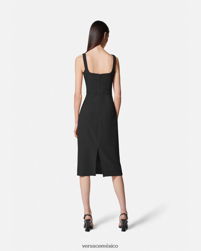 Versace vestido midi con hebilla barroca negro ropa mujer 84626J2142