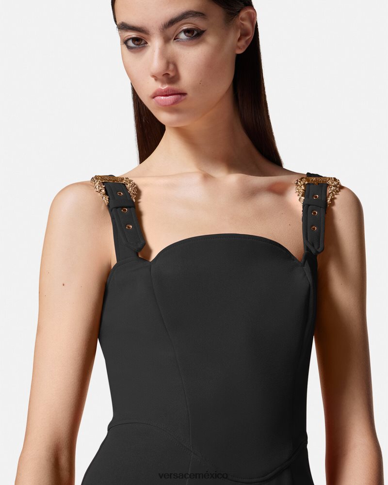 Versace vestido midi con hebilla barroca negro ropa mujer 84626J2142