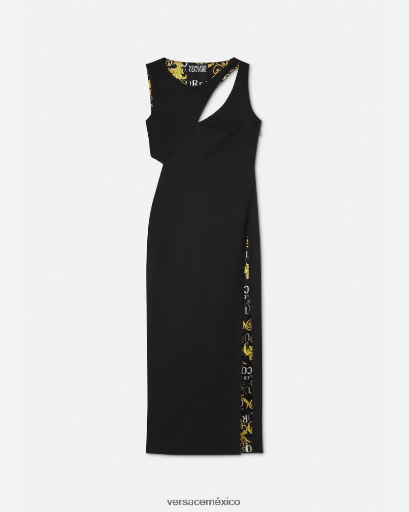 Versace vestido midi de alta costura con logo negro ropa mujer 84626J2190
