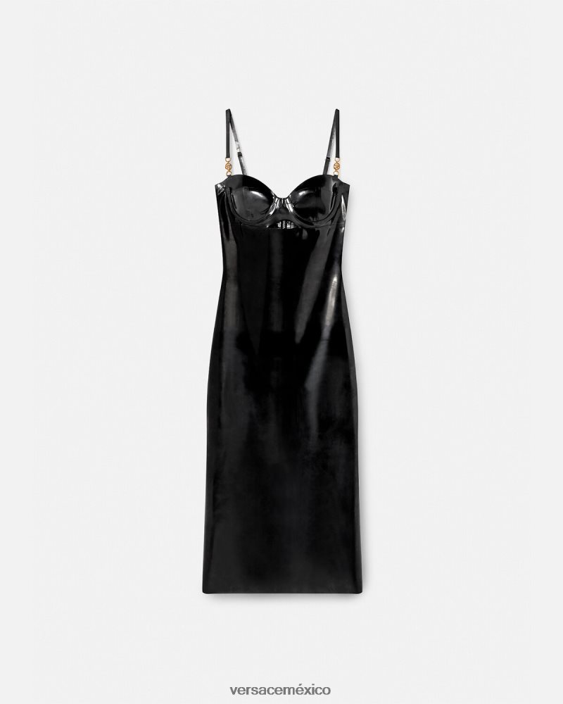 Versace vestido midi de látex con medusa negro ropa mujer 84626J39