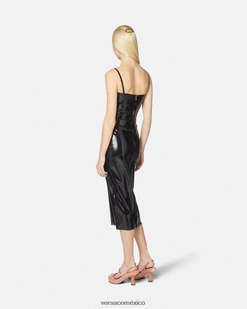 Versace vestido midi de látex con medusa negro ropa mujer 84626J39