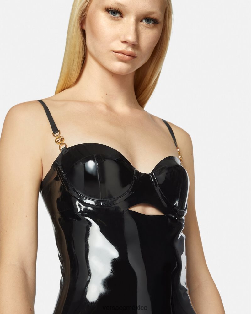 Versace vestido midi de látex con medusa negro ropa mujer 84626J39