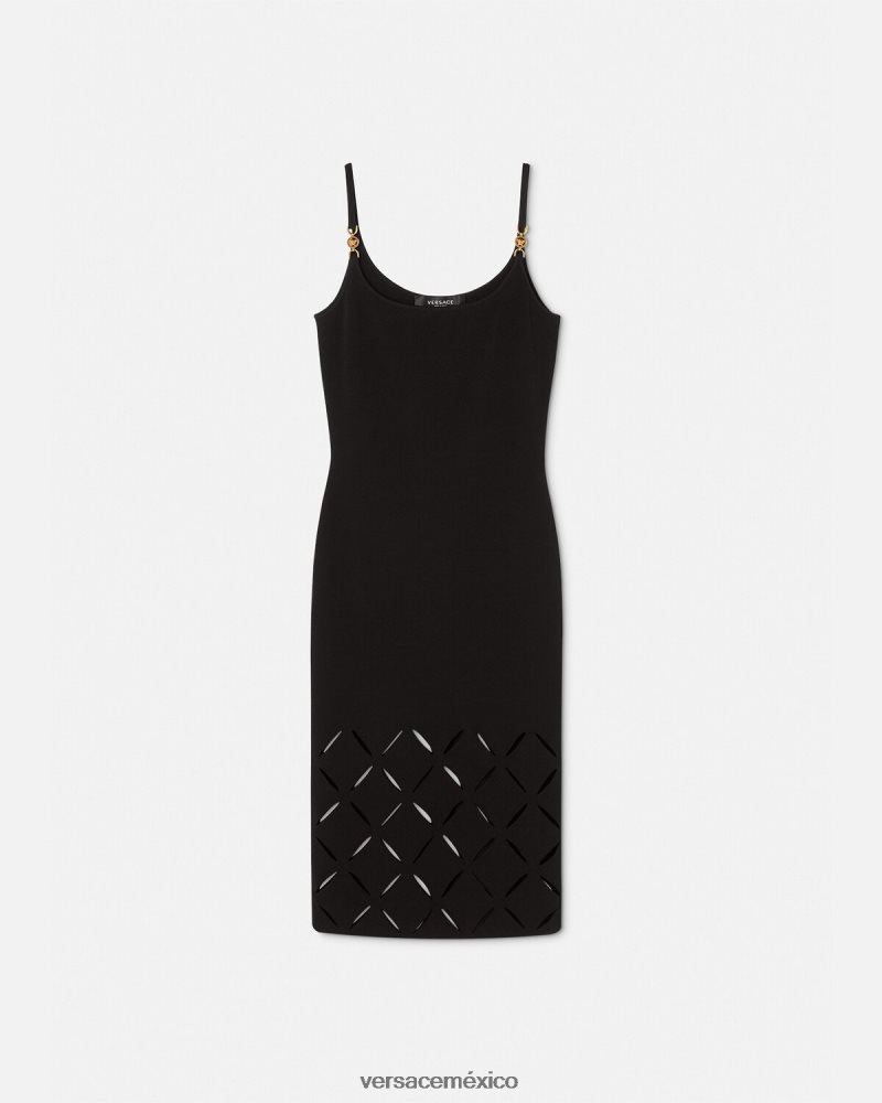 Versace vestido midi de punto con aberturas negro ropa mujer 84626J49