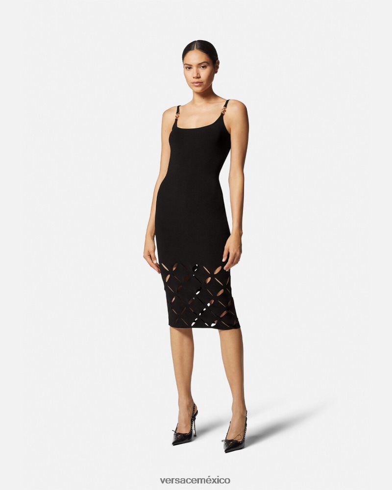 Versace vestido midi de punto con aberturas negro ropa mujer 84626J49