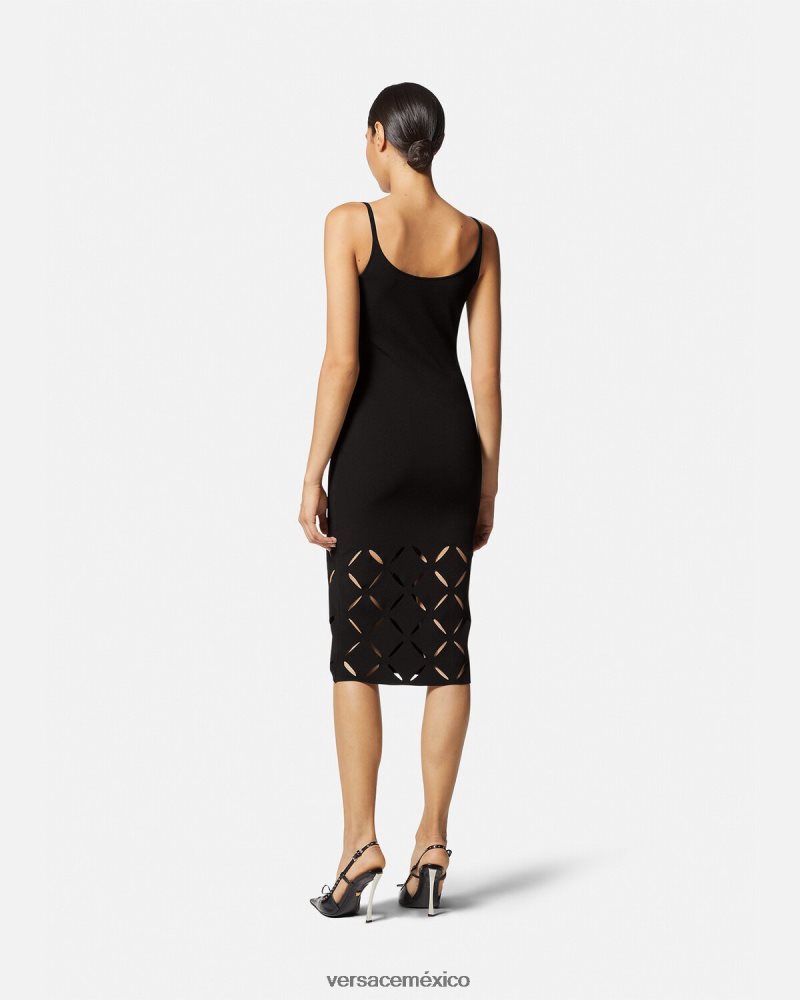 Versace vestido midi de punto con aberturas negro ropa mujer 84626J49