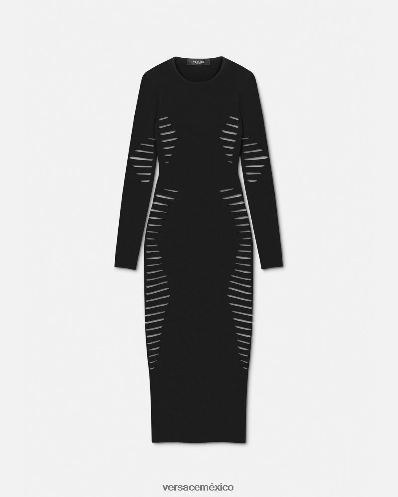 Versace vestido midi de punto con aberturas negro ropa mujer 84626J50