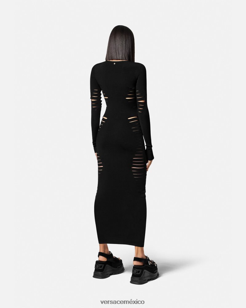 Versace vestido midi de punto con aberturas negro ropa mujer 84626J50
