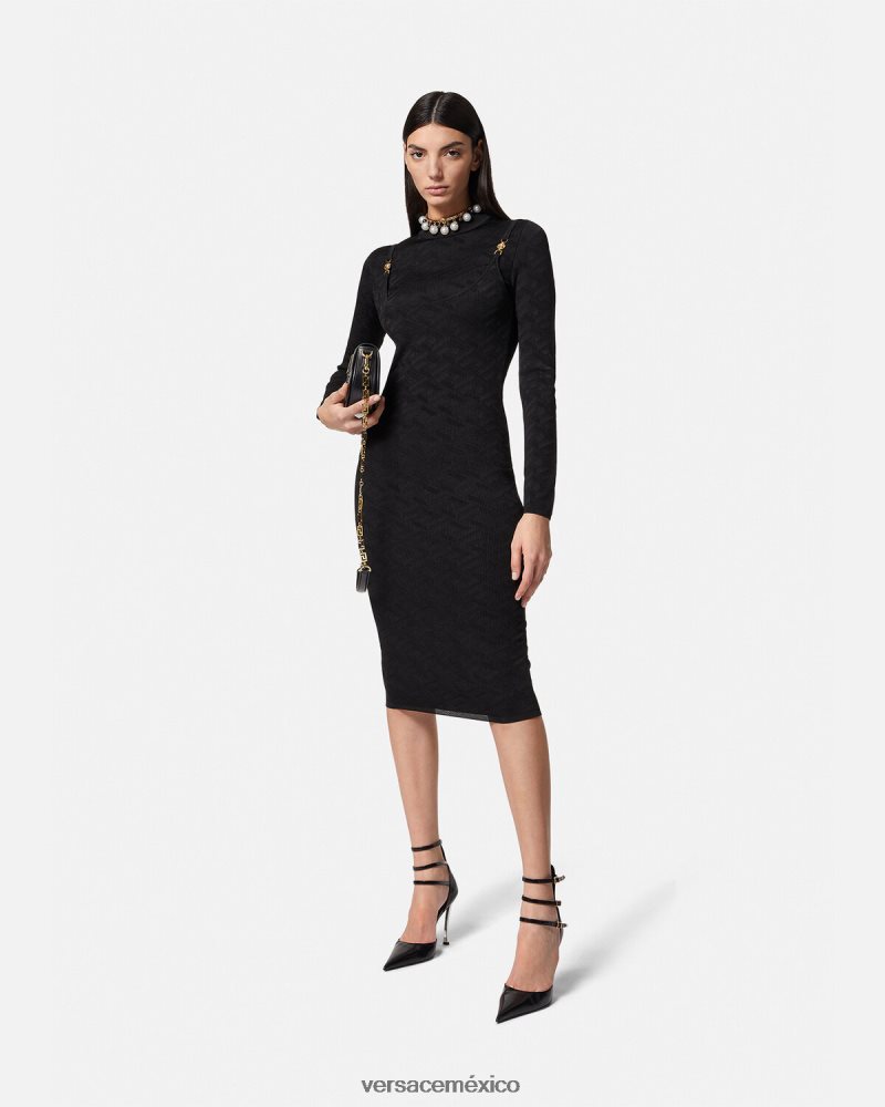 Versace vestido midi de punto con medusa '95 y la greca negro ropa mujer 84626J38
