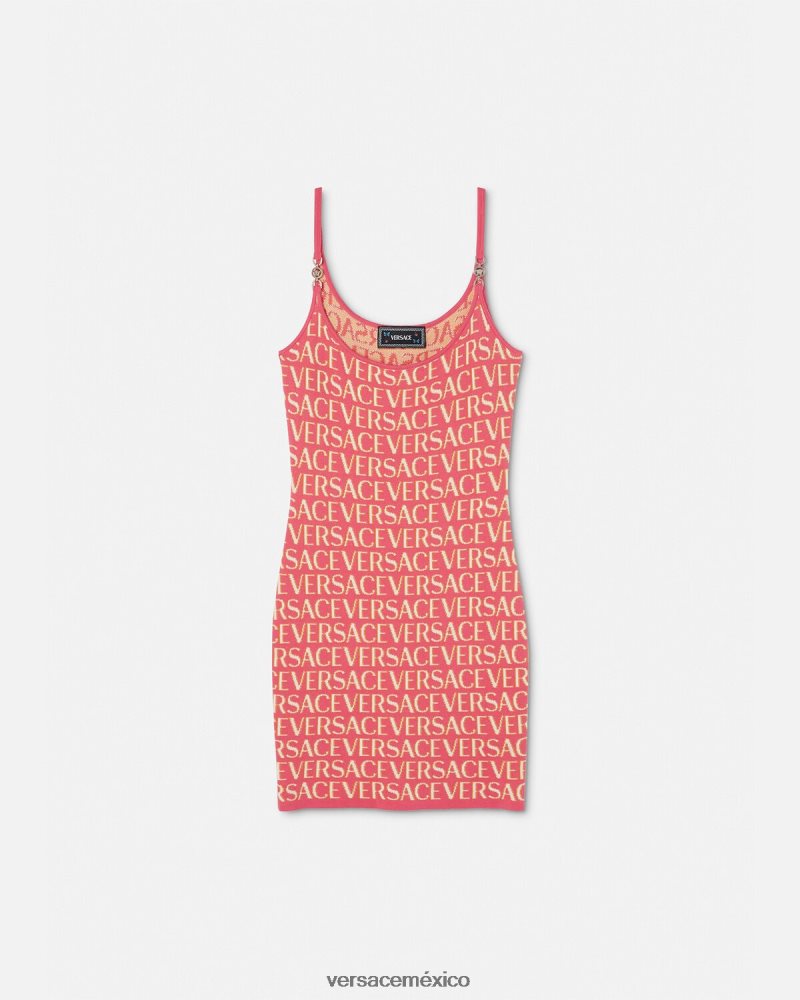 Versace vestido midi de punto integral rosa y blanco ropa mujer 84626J24