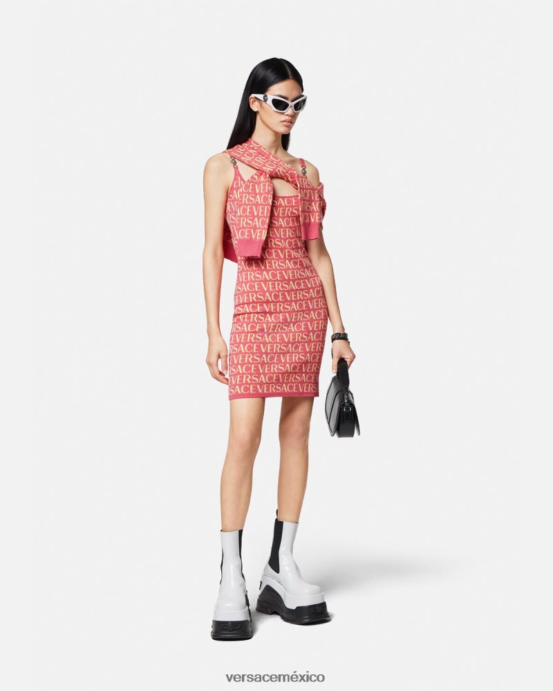 Versace vestido midi de punto integral rosa y blanco ropa mujer 84626J24