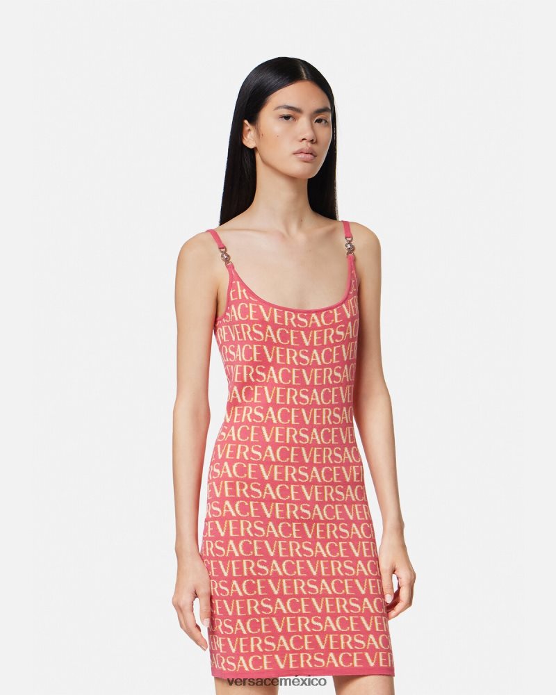 Versace vestido midi de punto integral rosa y blanco ropa mujer 84626J24