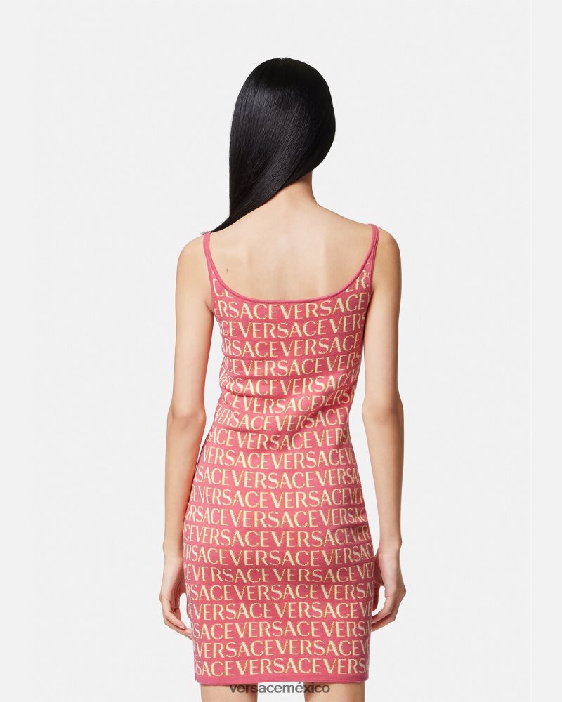 Versace vestido midi de punto integral rosa y blanco ropa mujer 84626J24