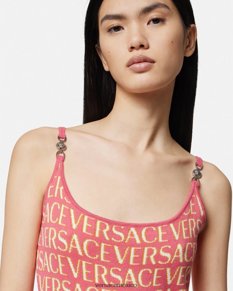 Versace vestido midi de punto integral rosa y blanco ropa mujer 84626J24