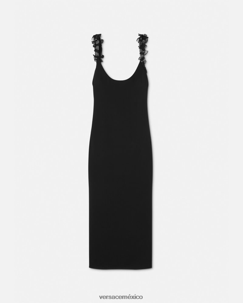 Versace vestido midi de seda con adornos enrollados negro ropa mujer 84626J62