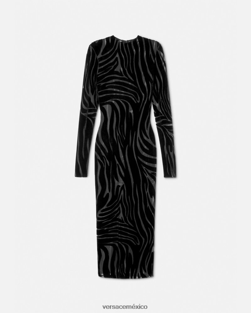 Versace vestido midi de terciopelo de cebra negro ropa mujer 84626J72