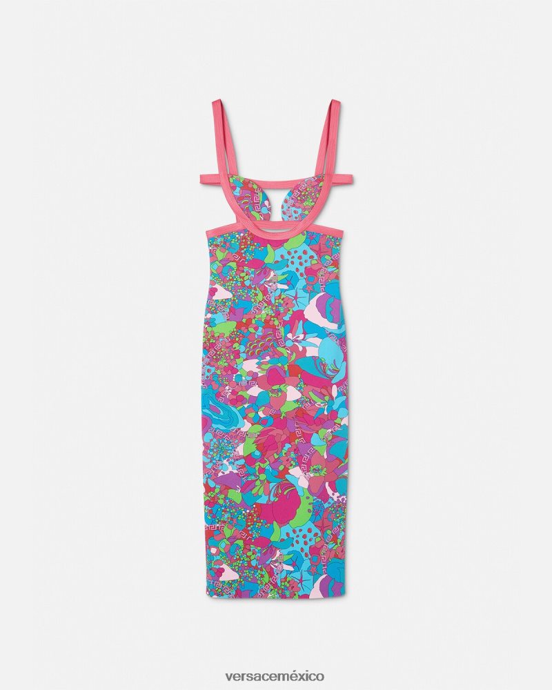 Versace vestido midi floral con aberturas de verano imprimir ropa mujer 84626J13