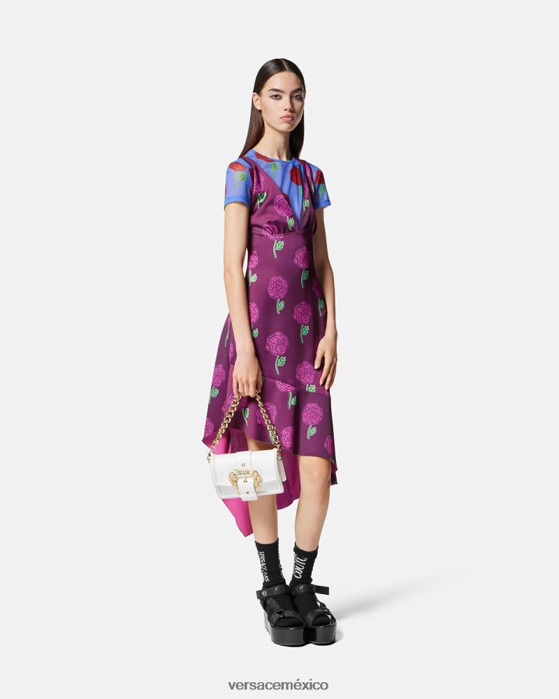 Versace vestido midi rosas Violeta ropa mujer 84626J2160