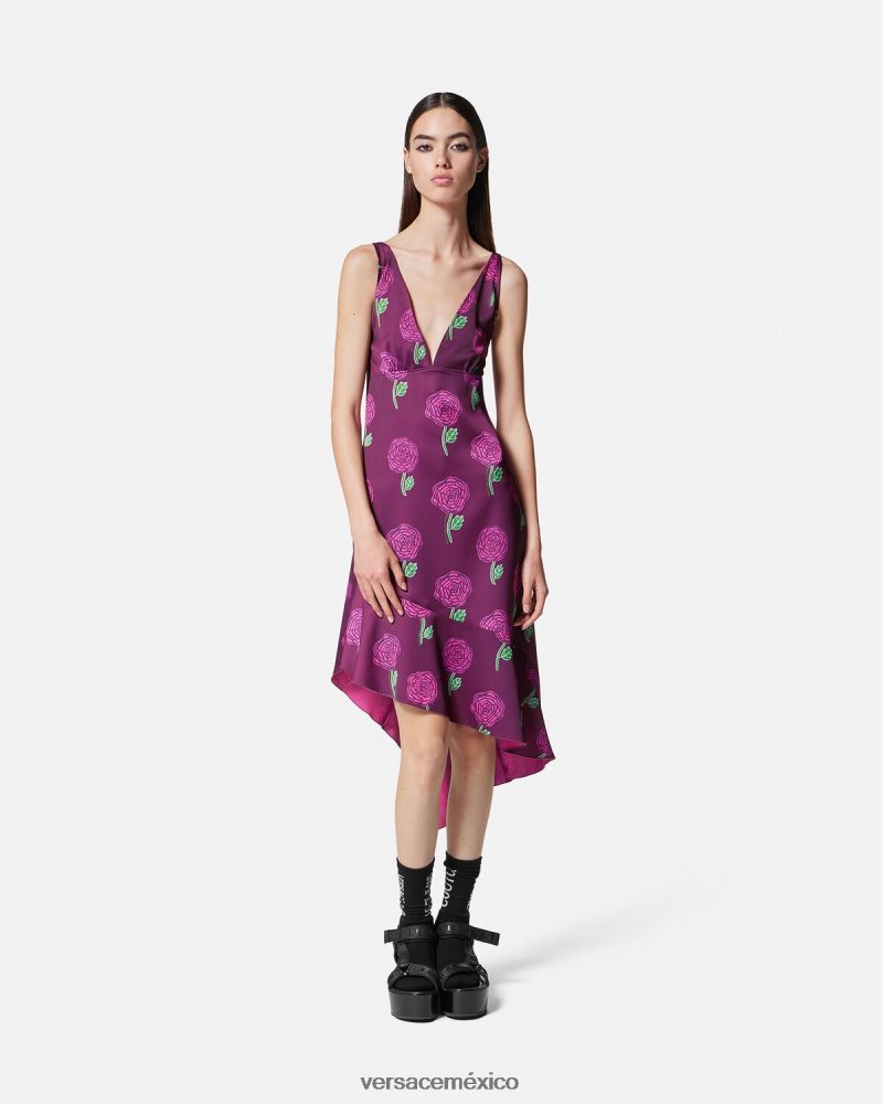Versace vestido midi rosas Violeta ropa mujer 84626J2160