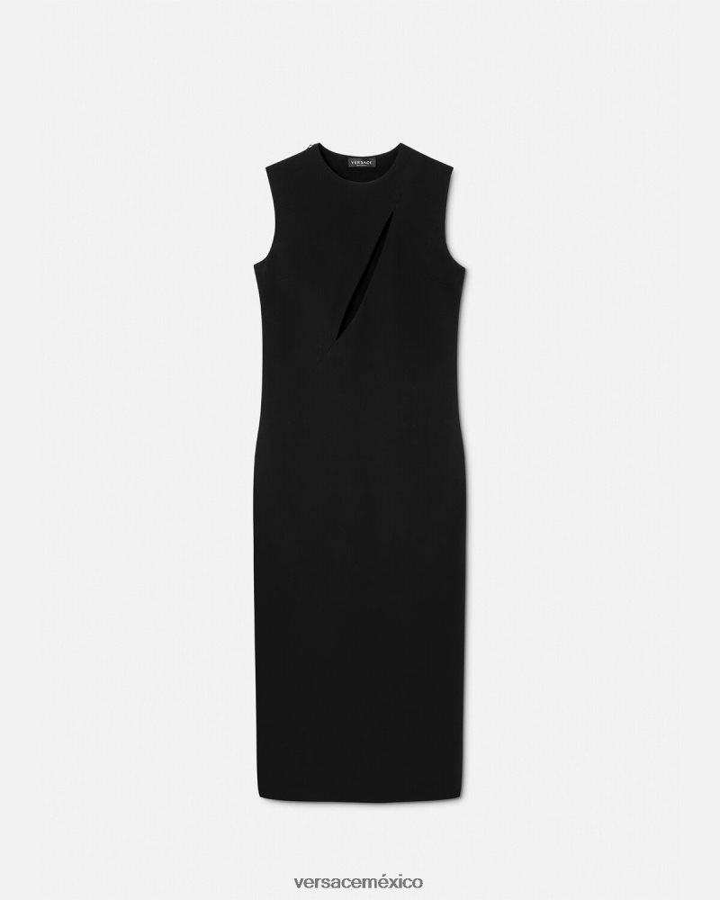 Versace vestido midi sin mangas con cortes negro ropa mujer 84626J46
