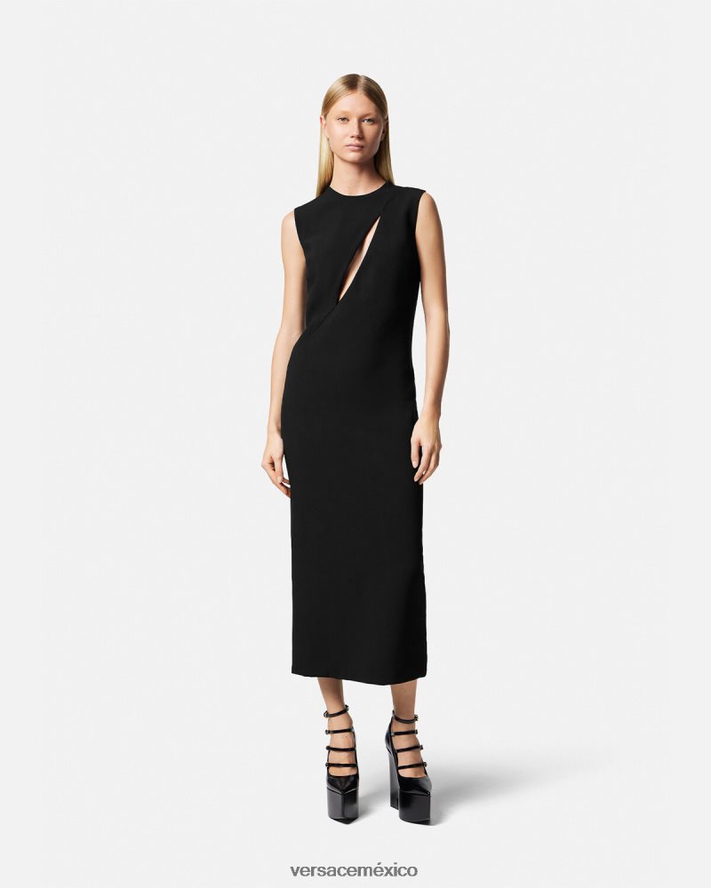 Versace vestido midi sin mangas con cortes negro ropa mujer 84626J46