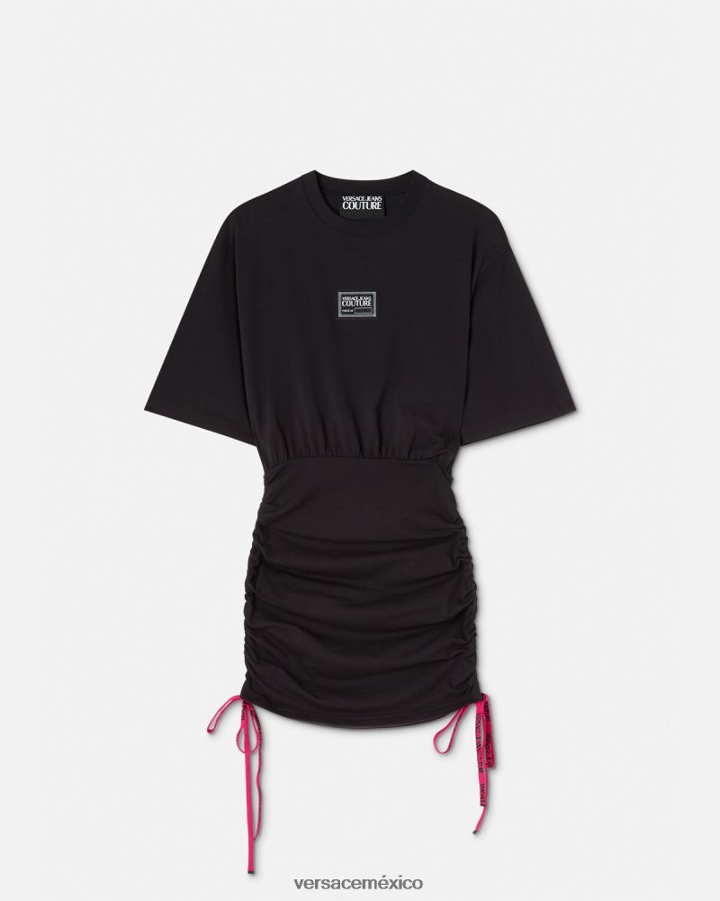 Versace vestido tipo camiseta con logo y número de pieza negro ropa mujer 84626J2192