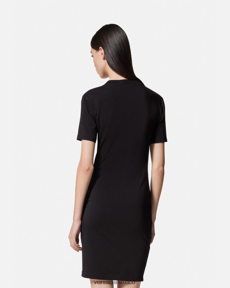 Versace vestido tipo camiseta con logo y rosas negro ropa mujer 84626J2157