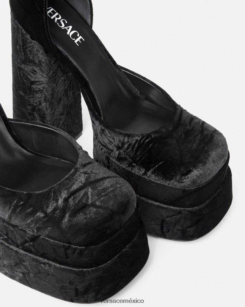 Versace zapatos de tacón con plataforma de terciopelo medusa aevitas negro zapato mujer 84626J428