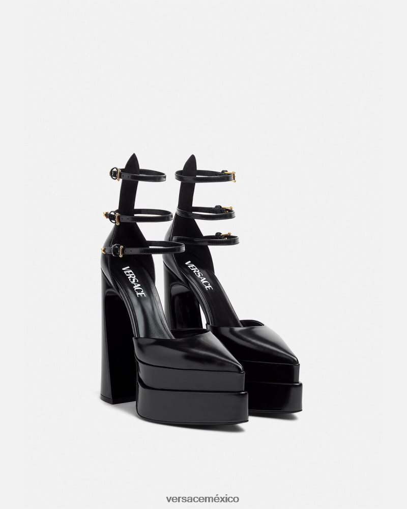 Versace zapatos de tacón con plataforma puntiaguda aevitas negro zapato mujer 84626J420