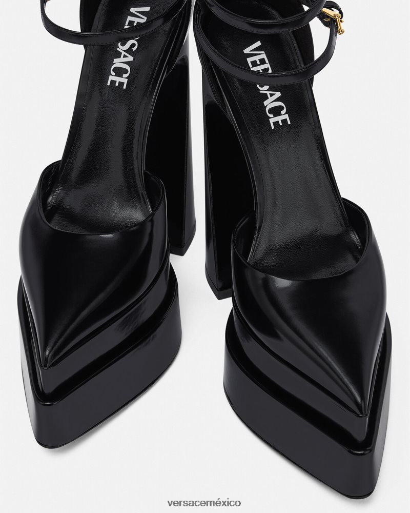 Versace zapatos de tacón con plataforma puntiaguda aevitas negro zapato mujer 84626J420