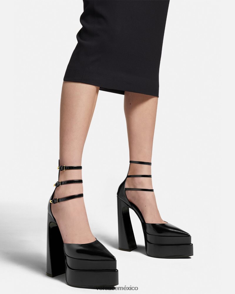 Versace zapatos de tacón con plataforma puntiaguda aevitas negro zapato mujer 84626J420