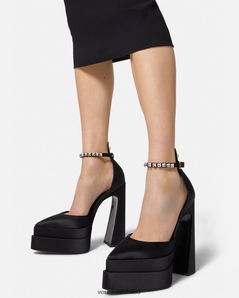 Versace zapatos de tacón con plataforma puntiaguda aevitas negro zapato mujer 84626J421