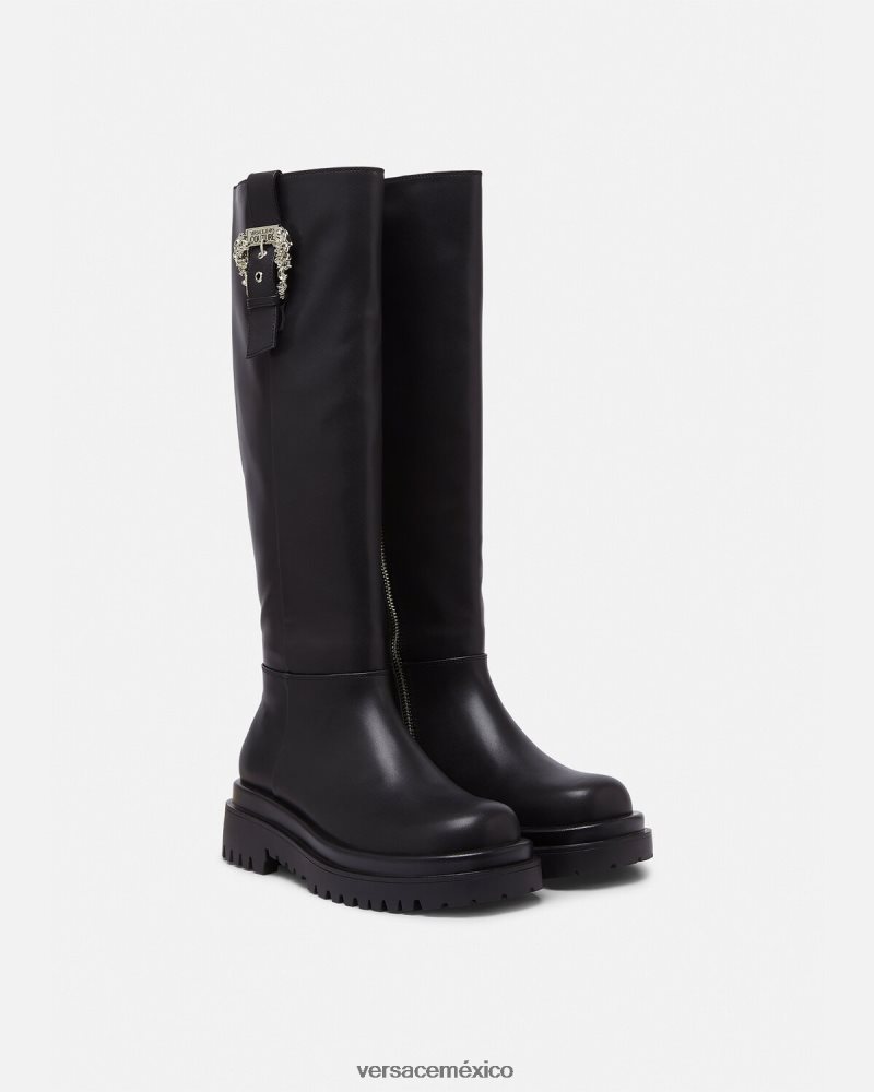 Versace botas altas con hebilla barroca negro zapato mujer 84626J2269