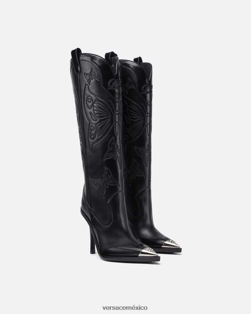 Versace botas altas con mariposas negro zapato mujer 84626J473